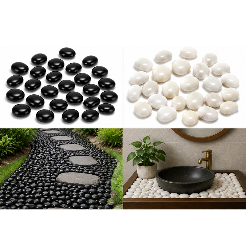Aquarium Marine Stone - أحجار نهرية مصقولة باللونين الأبيض والأسود